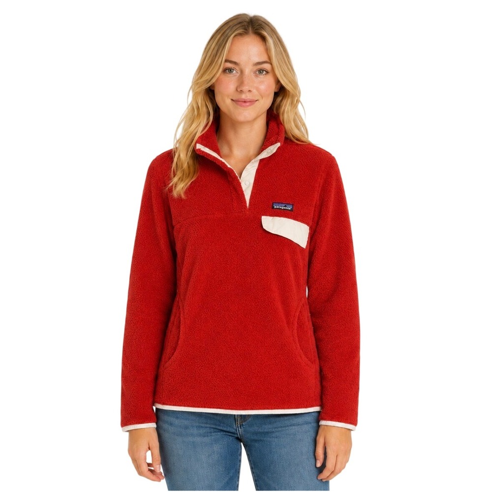 Patagonia Women Re-Tool Snap-T Fleece Pullover Red Cream 25442 Size Medium